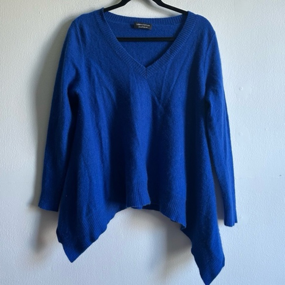 Lord & Taylor Sz S Electric Blue Cashmere Asymmetrical Long Sleeves Sweater